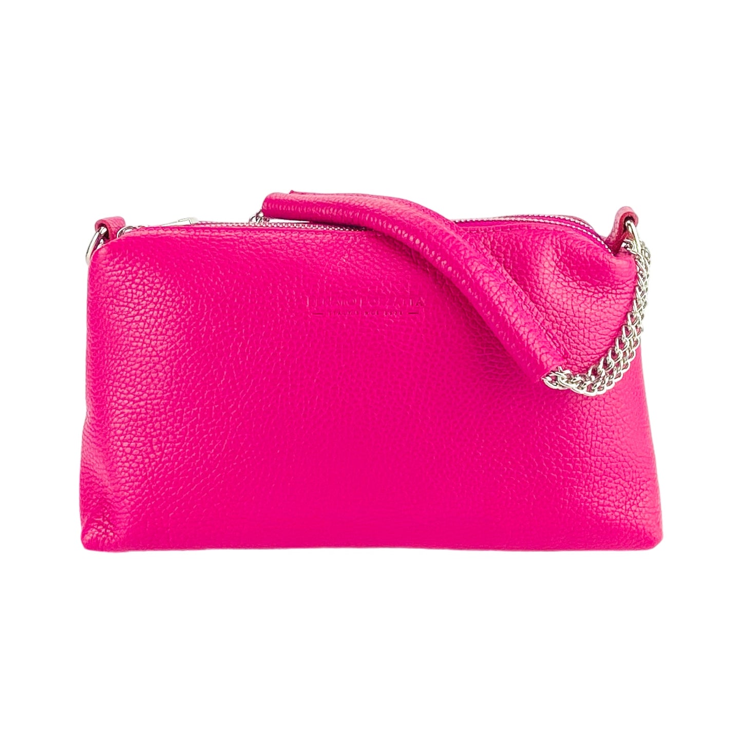 RB1025BE | Women's Handbag with Double Zipper in Genuine Leather Made in Italy. Adjustable leather shoulder strap. Polished Nickel Accessories - Fuchsia Color - Dimensions: 26 x 14 x 9 cm-3