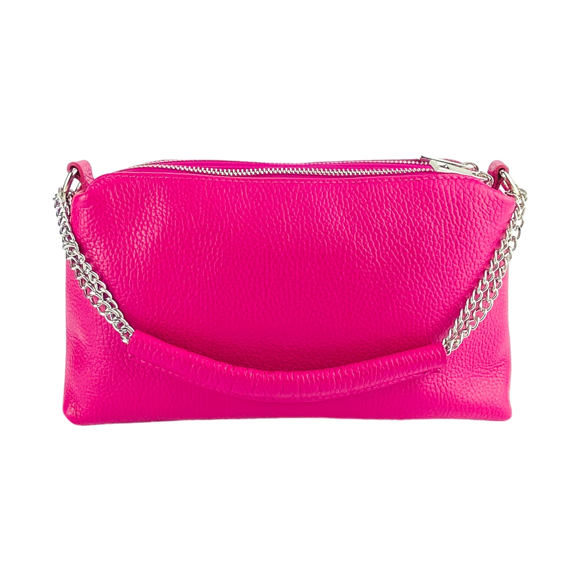 RB1025BE | Women's Handbag with Double Zipper in Genuine Leather Made in Italy. Adjustable leather shoulder strap. Polished Nickel Accessories - Fuchsia Color - Dimensions: 26 x 14 x 9 cm-4
